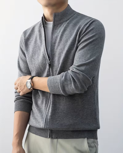 Men's Zip up Turtleneck Sweater Knitted Full Zip Cardigan Long Sleeve Solid Color Polyester/Cotton 320g for Autumn Winter - Product Image 6