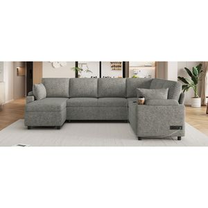 109.9\" Versatile U-Shaped Sectional <b>Sofa</b> <b>Bed</b> with Ample Storage Two Cup Holders & Charging Port - Product Image 3
