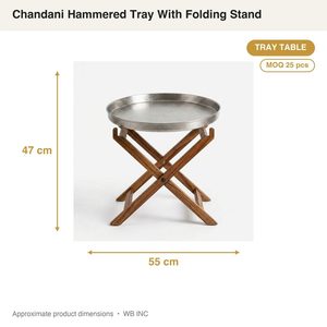 Handmade SS304 Satin Steel Circular Two-Piece <b>Tray</b> <b>Table</b> 55 cm <b>Folding</b> Stand Hammered Finish Home Decor Hotels Weddings - Product Image 4