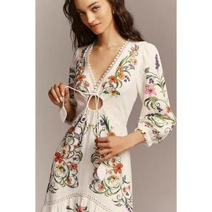 Elegante Vestido Maxi con Bordado en la Cintura Natural para Mujer, con un Hermoso Diseño, 100% Algodón, Silueta de Vestido de Gala - Product Image 3