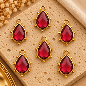 Pink Fuchsia Pear Shape Faceted Gemstone Pendant Gold Plated Bezel <b>Charm</b> for <b>Jewelry</b> Making - Product Image 1