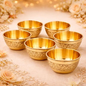 Service de table en laiton, assiettes en laiton, vaisselle pour mariages et réceptions, assiettes à dessert de mariage au design artisanal - Product Image 3