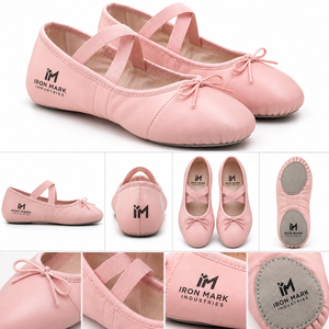 Pink Genuine Leather Ballet <b>Shoes</b> Soft Dance Slip-ons Elastic Strap <b>Bow</b> Flat for Girls - Product Image 1