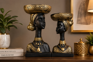 African Woman Head Sculpture Resin Figurine Handicraft Bohemian Cultural Art Tabletop Wedding Home <b>Office</b> <b>Decor</b> 2Pcs EOB - Product Image 1