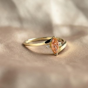 Lab Grown Vivid Orange 1.01CT Marquise Cut Diamond Three Stone <b>Ring</b> IGI Certified 18K Yellow Gold Premium Party Gift for Lovers - Product Image 3