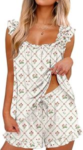Pajama for Women Set 2 Piece Ruffle <b>Pjs</b> Soft Tank Top and Shorts Sleepwear Set Bridal Pajama Set for Women - Product Image 6
