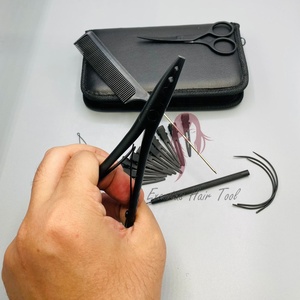 Juego de herramientas para extensiones de cabello de acero inoxidable negro mate de alta calidad con logotipo personalizado: alicates, tijeras, pinzas y peine de cola de rata - Product Image 5