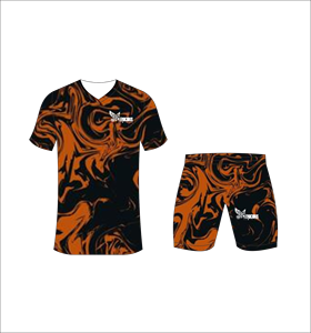 ชุดเสื้อฟุตบอลคอวีแบบซับลิเมชั่นสำหรับผู้ชาย Ferocious Clothing แห้งเร็ว แขนสั้น สีส้มพิมพ์ลายสีดำ - Product Image 2