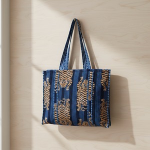 Handmade Kantha Quilted Cotton Tote Bag Eco-Friendly Tropical Leopard Print Large Shopping Shoulder Bag for Women Exporter - Product Image 3