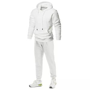 Men's <b>White</b> Hooded <b>Tracksuit</b> Full Sleeve Solid Color Casual Autumn Wear Regular Fit Drawstring Closure Side Pockets 100% Cotton - Product Image 1