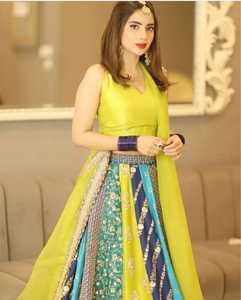 Elegante conjunto tradicional indio y pakistaní de Lehenga Choli, largo hasta el suelo, ropa de boda para mujer, poliéster, atuendo listo para usar para novias - Product Image 5