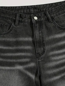 QUANTA INTERNATIONAL Pantalones Cortos de Mezclilla Negros Vintage para Hombre, Desgastados, con Bajo Deshilachado, Cintura Media, Corte Recto, Casuales de Verano, Lavado Oscuro - Product Image 5
