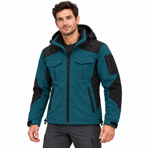 Wholesale Custom Softshell Jacket Winter Outdoor Hiking Windproof Polar <b>Fleece</b> Lined Detachable Hood Two Tone Casual <b>Mens</b> Jacket - Product Image 2
