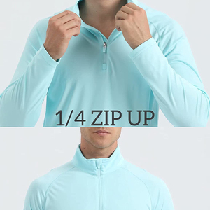 Men's Long Sleeve Stand Collar Quarter <b>Zip</b> Pullover Solid Color Quick Dry Knitted Casual <b>Shirt</b> Regular Fit Light Blue - Product Image 5