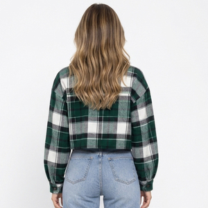 <b>Women</b> Crop <b>Flannel</b> <b>Jacket</b> Plaid Button Down Short Shirt <b>Jacket</b> Ladies Turn Down Collar Casual Wear Crop <b>Flannel</b> <b>Jackets</b> - Product Image 4