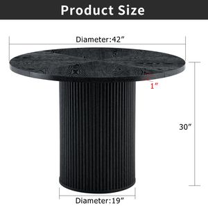 Tavolo da Pranzo Circolare Moderno con Giunzioni, Diametro 42 Pollici, Legno Nero con Diagonale a Forma di Ventaglio - Product Image 4