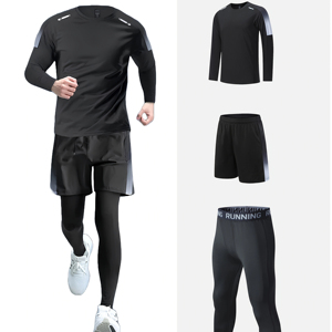 Ensemble de sport trois pièces pour homme OEM, vêtements de sport à séchage rapide, tenue de course et d'entraînement, fabricant de vêtements de fitness en gros, haute qualité - Product Image 2