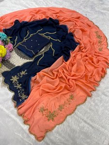Sari de luxe Reglance Rangoli avec rembourrage froissé, travail lourd de broderie Khatli à la main, bordure multicouche, Pallu Buttas, Butta d'épaule - Product Image 3
