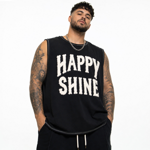 <b>Plus</b> <b>Size</b> Men's Singlet <b>Top</b> Chenille Embroidered Outer Seam Sleeveless Tee Polyester Spandex Gym Wear Tank <b>Top</b> Crew Neck Singlet - Product Image 1