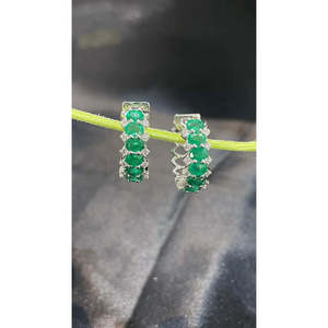 18K White Gold Emerald Cut Diamond Hoop <b>Earrings</b> for Wedding - Product Image 4