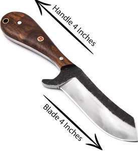 Cuchillo de Caza y Camping Hecho a Mano de Acero al Carbono de Grado Industrial con Mango de Madera, Hoja de Punta Caída, Funda de Cuero Naranja, para Exteriores, OEM - Product Image 2