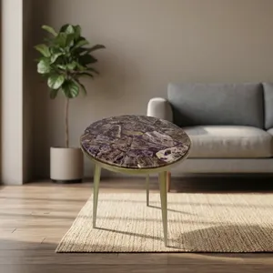 Modern Round <b>Side</b> <b>Table</b> with Faux Marble Top and <b>Gold</b> Metal Legs Living Room Furniture Decorative Accent <b>Table</b> - Product Image 3