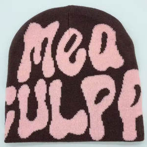 Jacquard Knitted Beanie Design Custom Women Men Winter Beanie Hat Warm Jacquard Logo Knitted Skull Cap Beanie - Product Image 3