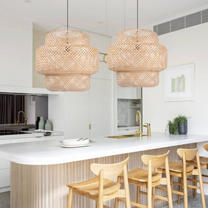 Lámpara Colgante de Mimbre de Bambú Estilo Boho, Lámpara de Techo Natural para Decoración de Comedor, Iluminación Ambiental, OEM ODM - Product Image 4