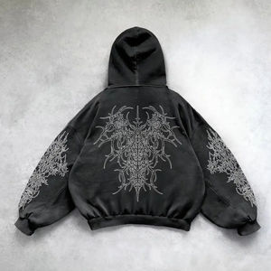 Custom Luxury Oversized Baggy Hoodie for <b>Men</b> <b>Black</b> Washed Embroidered Design Acid Wash Distress Heavyweight 100% Cotton <b>Fleece</b> - Product Image 3