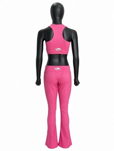 Wholesale Hot <b>Pink</b> <b>Womens</b> Activewear Set Sports Bra High Waist Flared <b>Leggings</b> Workout Fitness Set Custom Gym Wear Two Piece - Product Image 5