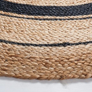 <b>Round</b> Natural <b>Jute</b> Braided Area <b>Rug</b> With Black Stripes Flat Pile Farmhouse Style Living Room Carpet - Product Image 3