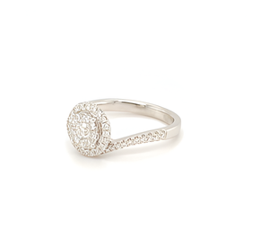 Bague en or blanc 18 carats avec diamant de laboratoire VVS rond, halo en spirale et design bypass - Product Image 4