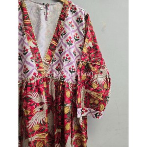 Robe midi à imprimé floral bohème, col en V, manches lanternes, coupe ample, ourlet à volants, robe décontractée d'été pour femmes - Product Image 3