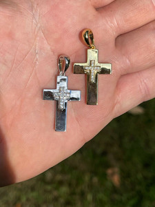 Solid 18K <b>Real</b> Gold Cross Pendant Charm With <b>Crystal</b> Inlay Gold Plated Religious Jewelry For Unisex Gift - Product Image 3