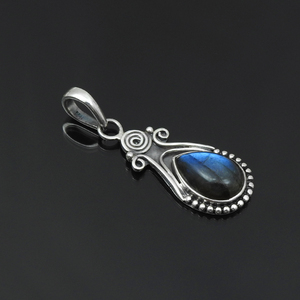 Pendentif vintage en argent 925 en forme de goutte d'eau avec pierre précieuse labradorite naturelle sertie en clos, solitaire, bijou unisexe pour tous les jours - Product Image 2