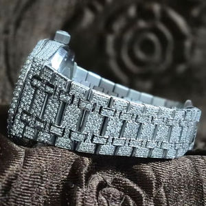 Montre de luxe en quartz bleu sertie de moissanite taille brillant, style hip-hop, bracelet en cuir, collection cadeau pour homme, Reloj - Product Image 1