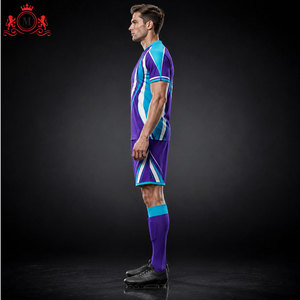 ชุดเสื้อฟุตบอลสีม่วงน้ำเงินแบบซับลิเมชั่นพร้อมกางเกงขาสั้น ชุดยูนิฟอร์มฟุตบอลสำหรับผู้ใหญ่ ผ้าโพลีเอสเตอร์ระบายอากาศ ตรวจจับรอยขาดด้วยเข็ม - Product Image 5