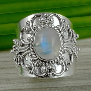 Blue Fire Rainbow Moonstone <b>Ring</b> 925 Sterling <b>Silver</b> Handmade <b>Statement</b> Promise <b>Ring</b> for Women Boho Oval June Birthstone Jewelry - Product Image 4