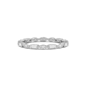 Joyería de Moda, Joyería Personalizada, Anillo de Eternidad Completo de Oro Sólido de 14K con Diamantes Cultivados en Laboratorio, Corte Marquise y Baguette, Apilable, para Boda - Product Image 3
