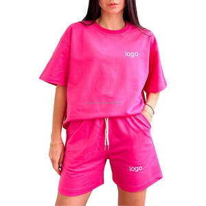 Nuevo diseño logotipo personalizado Primavera Verano liso cuello redondo Loungewear ropa de mujer conjunto de pantalones cortos de dos piezas conjunto de pantalones cortos de motorista - Product Image 6