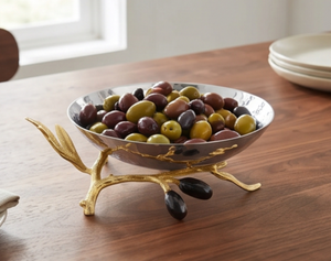 Moderno Tazón Metálico con Diseño de Rama de Olivo, Hecho a Mano, Acabado Pulido en Plata y Oro, para Servir Comida, Decoración de Comedor y Sala de Estar - Product Image 5