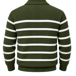 Pull en maille pour homme vert olive et blanc imprimé, épais, anti-boulochage, en laine/acrylique, à col zippé, manches longues, poignets côtelés - Vente en gros - Product Image 2