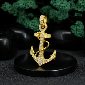 Luxury Anchor Pendant Necklace <b>Box</b> <b>Chain</b> 22k Gold Plated Rhinestone Iced Out Hip Hop Unisex Jewelry Party Everyday Wear - Product Image 5