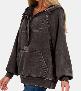 Sweat-shirt à capuche oversize pour femme, style streetwear, délavé à l'acide, vintage, avec logo frontal, haute qualité - Product Image 3