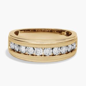Bague de mariage pour homme en or jaune 14 carats avec diamant rond brillant de luxe - Product Image 1