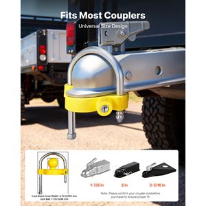 Kit de verrouillage antivol robuste pour attelage de remorque avec clés de verrouillage à boule, compatible avec les coupleurs de 1-7/8 po, 2 po et 2-5/16 po - Product Image 6