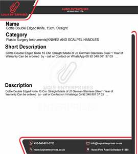 Couteau chirurgical double tranchant Cottle 15 cm en acier inoxydable droit, réutilisable et autoclavable pour ORL - Product Image 5