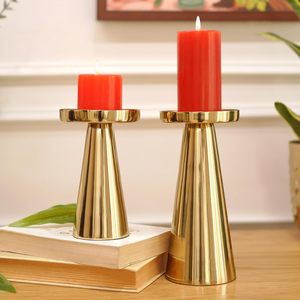 Handmade Gold Metal Tapered Candle <b>Holder</b> Set Modern <b>Brass</b> Pillar Candle Stand Decorative Table Centerpiece for Living Room Dini - Product Image 4
