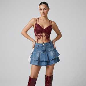 Survêtement intégral pour femmes adultes, demi-zip, manches longues, coupe classique, couleur unie, décontracté, pour l'hiver, en denim simple - Product Image 3