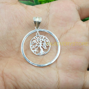 Collier pendentif rond vintage Arbre de Vie, fait main, bijou cadeau pour femme, pendentif Arbre, bijoux en argent 925 - Product Image 6